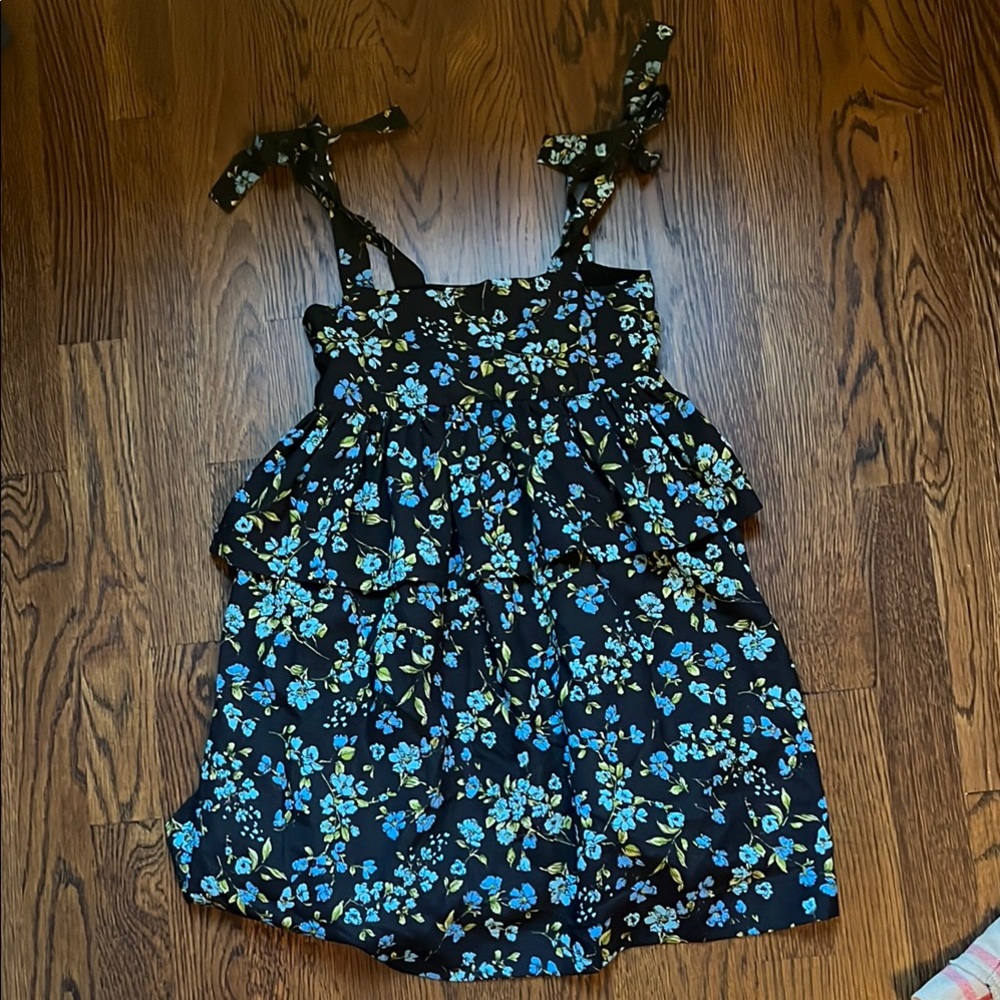 Lindsey Berns Floral Kids Dress with Blue and Black Design